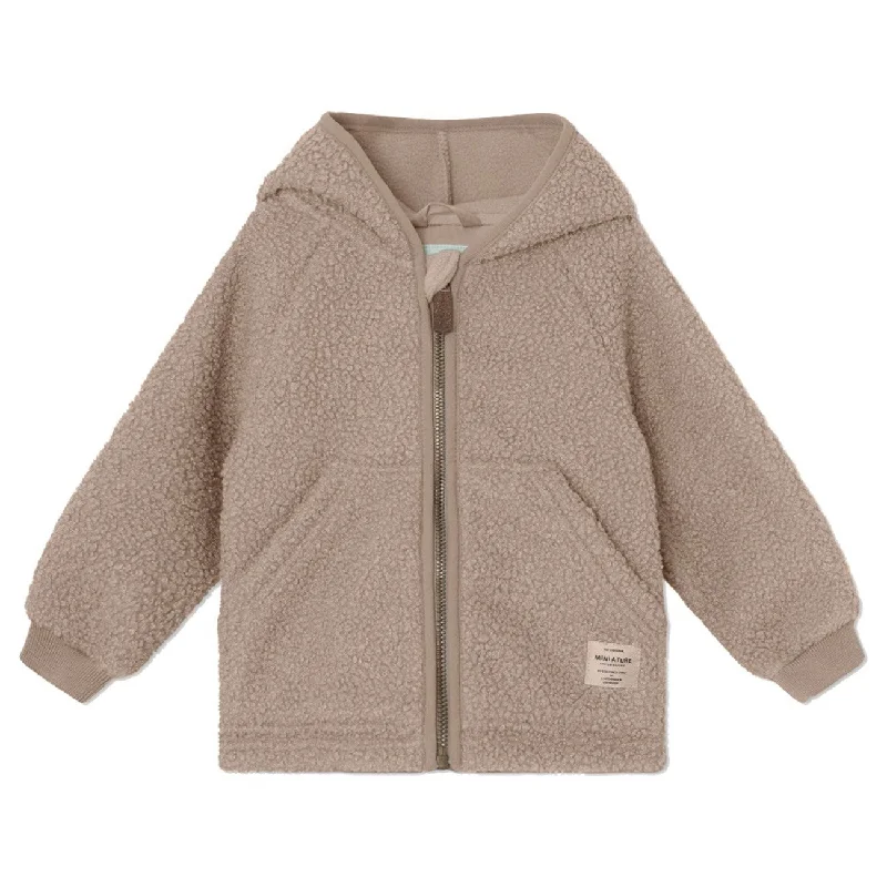 Mini A ture Grey Brown Liff Teddy Fleece JacketLeather-Paneled Jackets