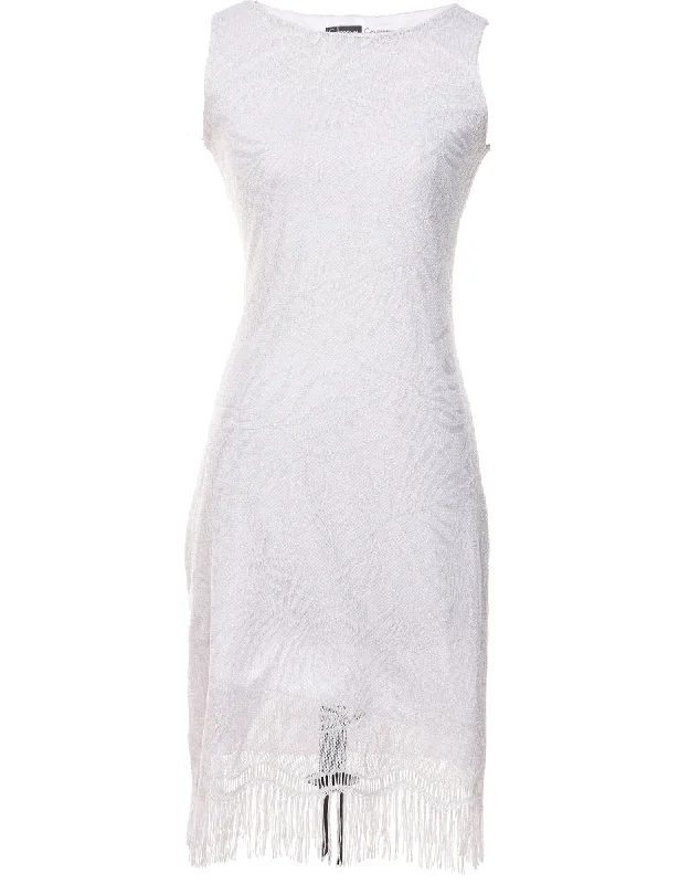 White & Silver Sparkly Evening Dress - M