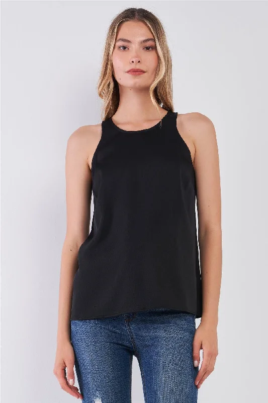 Simple Black Combo Sleeveless Crew Neck Cami Top