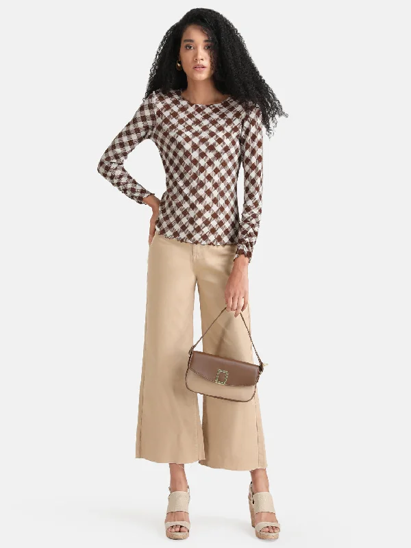 Printed Lurex Stretch Mesh  Top With  Lettuce Hem